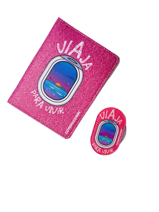 Viaja para vivir Cover Pasaporte + Magnetic Phone Grip Gift Bundle