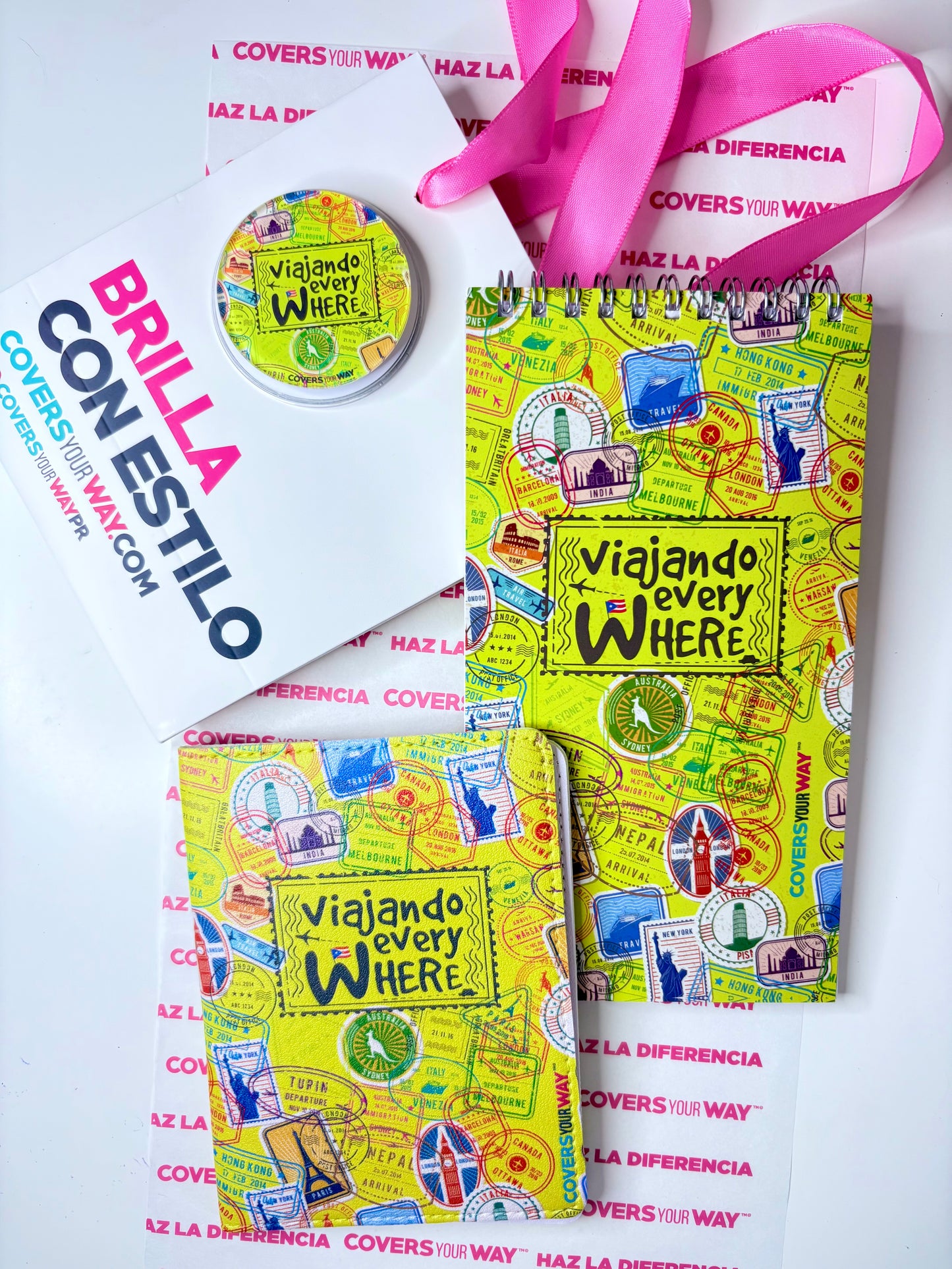 Viajando everywhere Cover Pasaporte + Libreta + Magnetic Phone Grip Gift Bundle