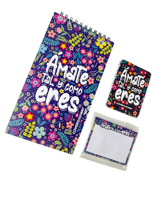 Ámate tal y como eres libreta + Sticky Notes + Espejo Gift Bundle