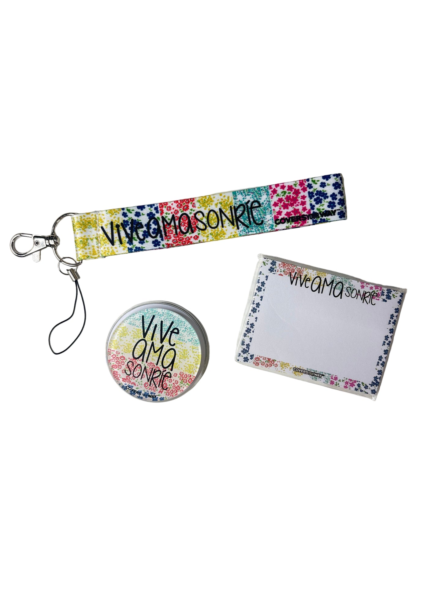 VIVE AMA SONRÍE Phone Lanyard + Magnetic Phone Grip + Sticky Notes Gift Bundle