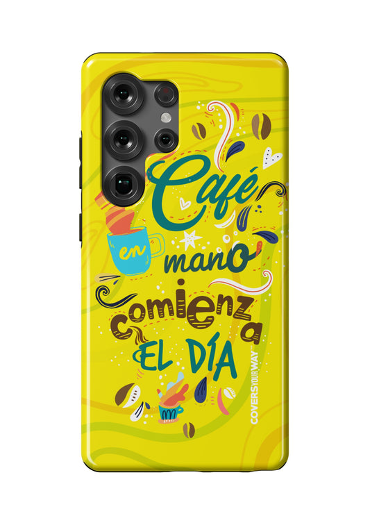 Café en mano Samsung Galaxy