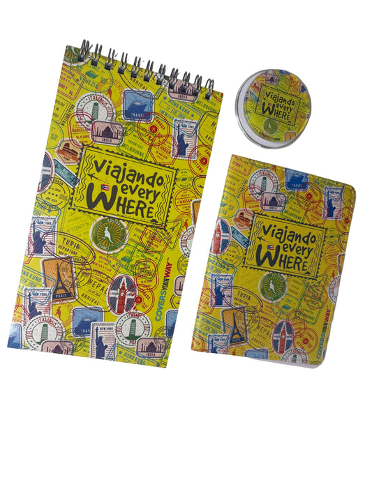 Viajando everywhere Cover Pasaporte + Libreta + Magnetic Phone Grip Gift Bundle