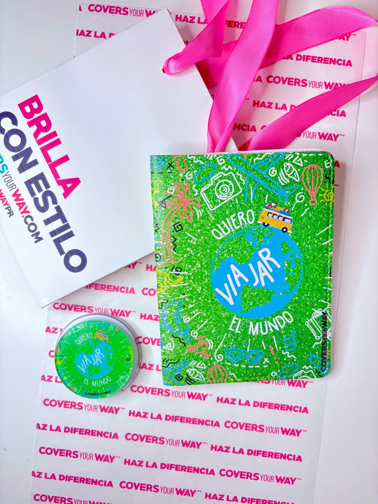 Quiero viajar el mundo Cover Pasaporte + Magnetic Phone Grip Gift Bundle